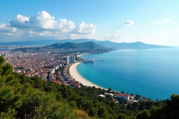 Marmara Sea view from Tekirdag, cityscape panorama, minarets, road