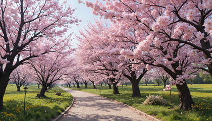 Obraz premium Cherry Blossom Trees in Full Bloom 