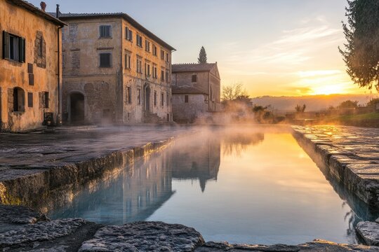 Bagno Vignoni, Siena, Tuscany, Italy: Ancient Thermal Baths in Town Square. Experience Spa and Thermal Bliss in Tuscany