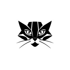 Geometric Cat Head Logo: A stylized black and white illustration of a cat's face, sharp angles and a minimalist design.