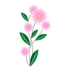 Print Pink flowers and brunch green leaves ,bouquet of flowers with leaves, colorful flower arrangement flat vector illustration  Brunch  Botanical Art, Flower Arrangement eps 10