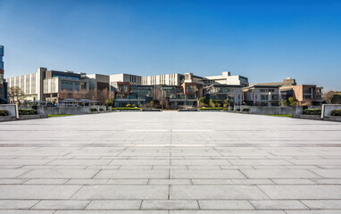 Modern Urban Landscape Featuring Expansive Paved Area and Contemporary Architecture