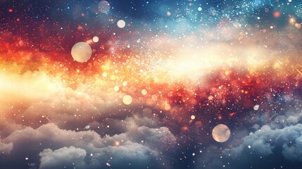 Fototapeta premium Vibrant Cosmic Landscape with Stars, Clouds and Colorful Galaxy