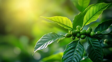 Vibrant Green Leaves on a Tree Branch Captured in Natural Light Showcasing Nature's Beauty and Growth
