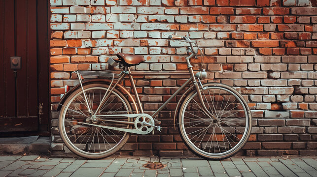 A bike parked against a brick wall with a vintage vibe