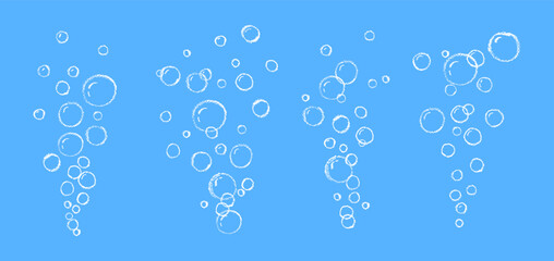 Set of soap or water bubbles drawing by chalk or charcoal. Foam pastel handdrawn elements. Vector wax pen line bubbles of fizzy drink like children written. Champagne doodle gas balloons