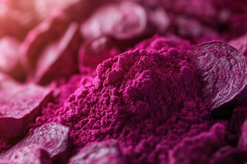 Beet Root Powder. Heap of Dried Beet Root Flour in Shades of Autumn's Red and Purple