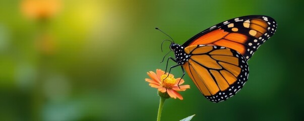 Fototapeta premium Monarch butterfly perched, delicate antennae, intricate wing veins, vein, white background