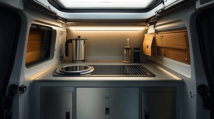 Cozy Modern Kitchen Featuring Elegant Sink and Sleek Microwave Creating a Functional Culinary Space