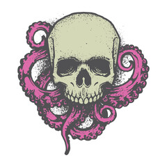 Abstract hand drawn skull head with tentacles