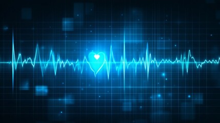 Fototapeta premium Luminous Blue Heartbeat Monitor Trace on a Navy Blue Grid with Intense Color, Vector Illustration.