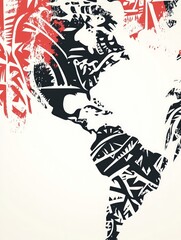 Obraz premium Abstract graphic illustration with white red and black geometric shapes and textures on a beige background