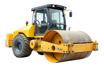 Road roller isolated on white background as transparent PNG. GENERATIVE AI
