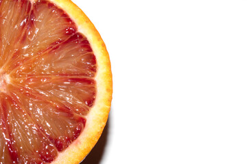 Blood Red Orange Slice Piece Fruit Cut Juicy Close up on White Background