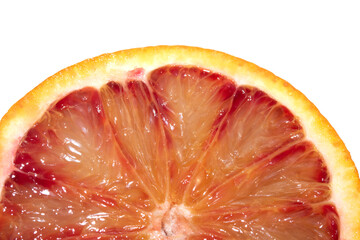 Blood Red Orange Slice Piece Fruit Cut Juicy Close up on White Background