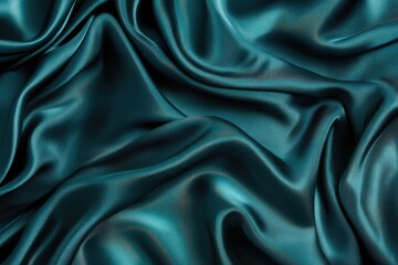 Fototapeta premium Teal silk fabric drapes, studio shot, luxurious folds