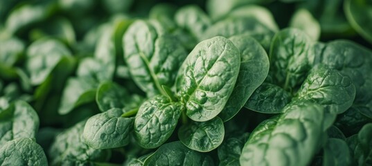 Obraz premium Close-Up of Vibrant Green Spinach Leaves Growing in a Lush Garden Bed, Captured on a Sunny Day