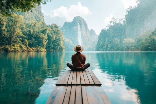 A stunning waterfall cascading into a clear blue pool surrounded by lush greenery and rocky cliffs