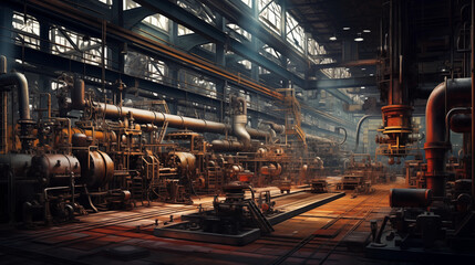 Industrial Factory Interior Machinery Pipes and Steel Structure