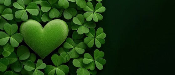 Lucky Irish Heart Surrounded by Clover Leaves for St Patricks Day Celebration Design Element