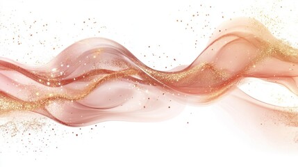 Elegant Rose Gold Glitter Flowing Abstract Background on White.