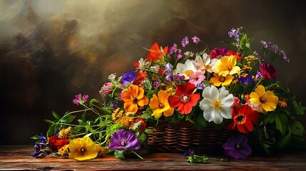 Elegant Bouquet of Flowers on a Wooden Table: A Natural Beauty