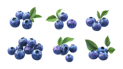 PNG Blueberries Set in Different Poses on Transparent Background for Healthy Food Branding, Organic Produce Illustration, or Smoothie Ingredients