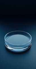 Petri Dish with Liquid on Dark Blue Background, Copy Space