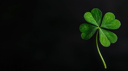 Four Leaf Clover Against Plain Dark Background Symbolic of Luck Hope and Irish Heritage Celebration