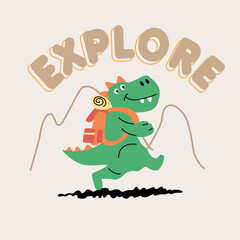 Explore adventure with dino experience hand drawn illustration 