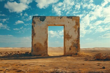 Ancient stone gateway in the middle of a desert landscape