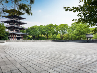 Fototapeta premium Tranquil Pavilion Amidst Lush Greenery in Modern Landscape