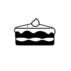 Minimalist Monochrome Illustration of a Slice of Layered Cake with Cream Topping, Isolated on White