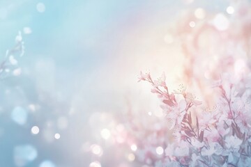 Dreamy Cherry Blossom Background with Bokeh Lights in Soft Pastel Tones
