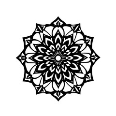 Intricate Black and White Mandala Design on a White Background, Featuring Detailed Symmetrical Floral and Geometric Patterns.