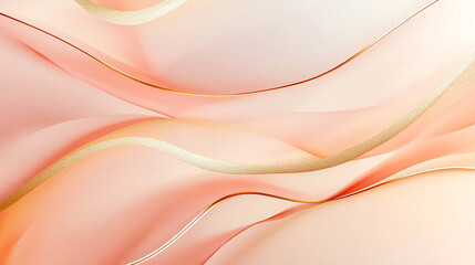 Abstract image featuring soft, flowing waves of peach and pink hues with golden accents, creating a serene and elegant visual effect.
