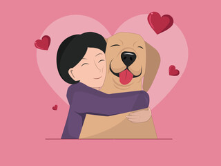 Adorable Cartoon Illustration of a Person Hugging Their Happy and Loving Dog