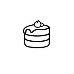 Minimalist Black and White Illustration of a Layered Cake with Icing and a Creamy Topping on a White Background.