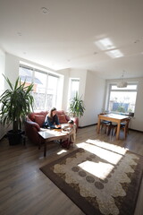 Mother and a boy child play together indoors