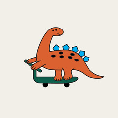 stegosaurus playing scooter hand drawn illustration 