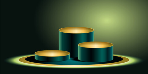 Podium with Green background and golden circle. Vector illustration.
