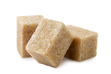 Brown sugar cubes close-up on a white. Isolated