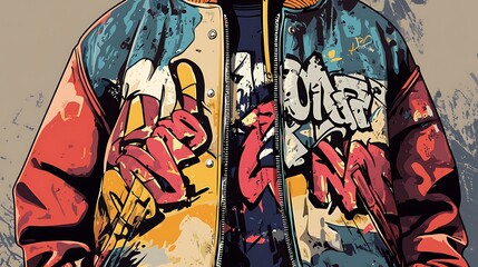 Hip-Hop Inspired Jacket with Graffiti-Style Artwork