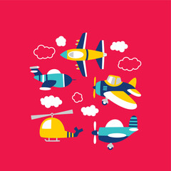 Aeroplane set illustration hand drawn 