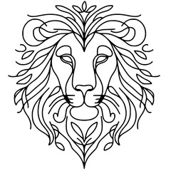 One line lion portrait silhouette