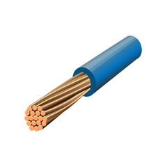 Flexible stranded copper wire on white background