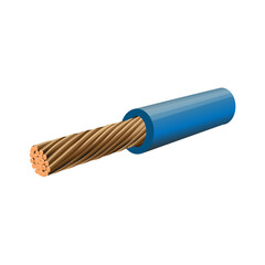 Flexible stranded copper wire on white background