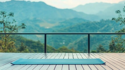 Obraz premium Serene Mountain View Yoga Mat on Deck