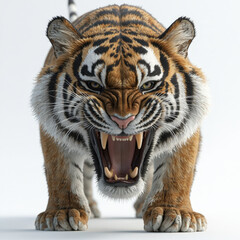 Fototapeta premium Closeup of a roaring tiger, showcasing its power and intensity. Perfect for wildlife, nature, or animal documentaries.