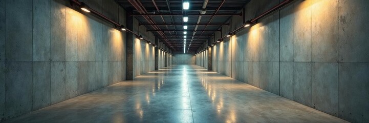 Fototapeta premium Empty concrete hallway, indirect lighting, industrial design, photography, hallway